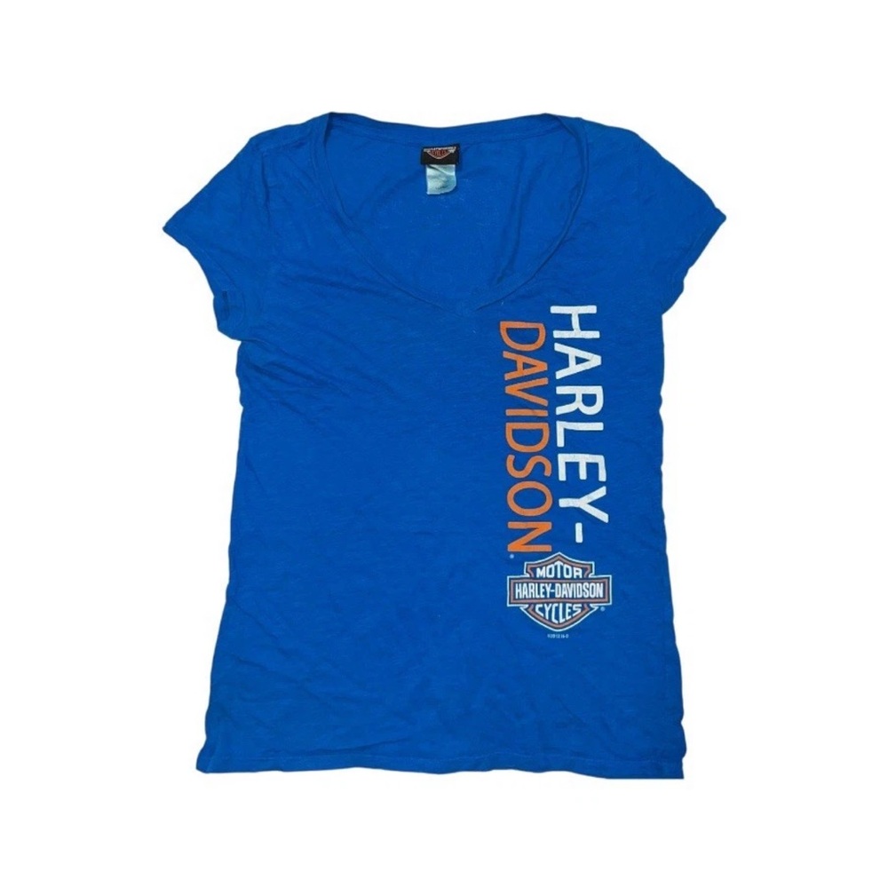 Vintage Harley-Davidson Flaming Gorge Women’s Blue Scoop Neck T-Shirt Top XL